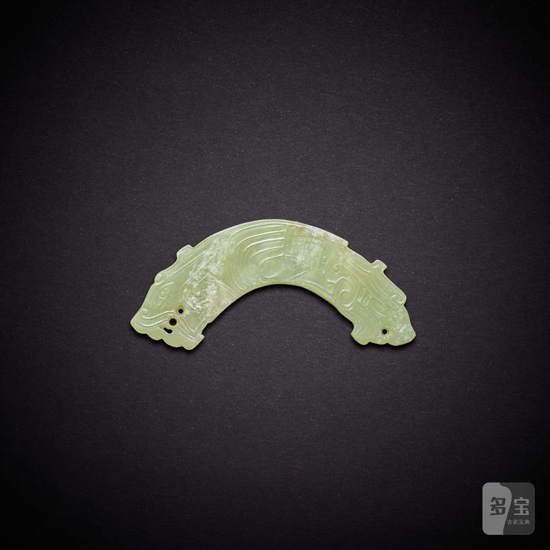 A celadon jade 'dragon' pendant, huang, Eastern Zhou dynasty, Warring States period | 東周戰國 青玉龍紋璜